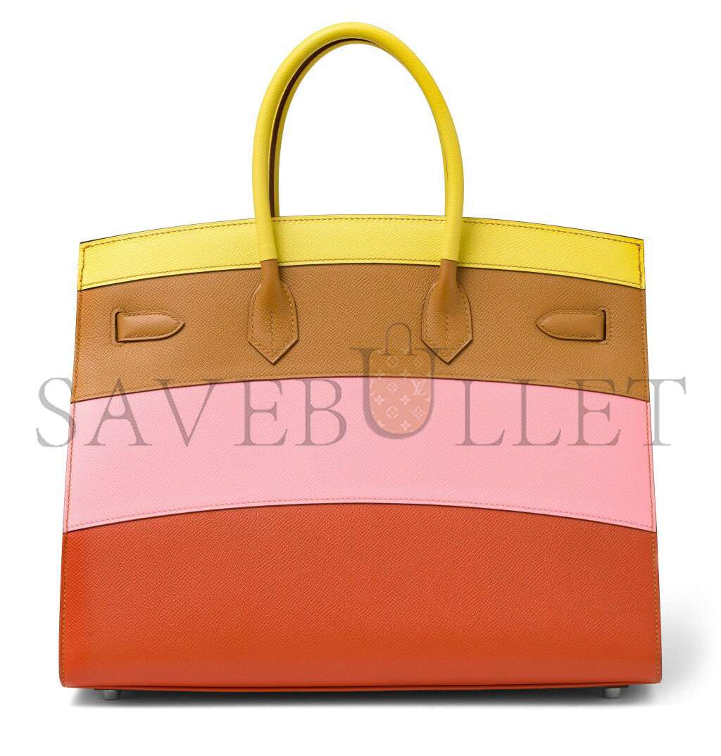 H**mes master birkin 35 epsom leather rainbow bag silver buckle h028326ck03 (35*28*18cm)